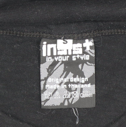 Inkast Women's Black Dog Print Cotton T-Shirt Medium