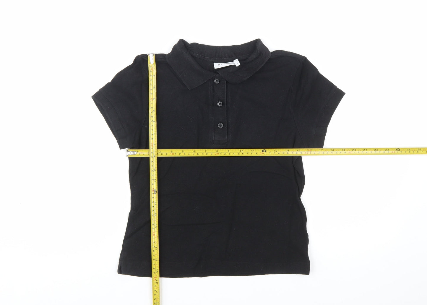 Weekday Women's Black Cotton Polo Shirt Size S Short Sleeve