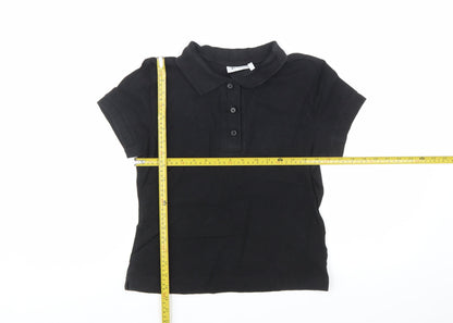 Weekday Women's Black Cotton Polo Shirt Size S Short Sleeve