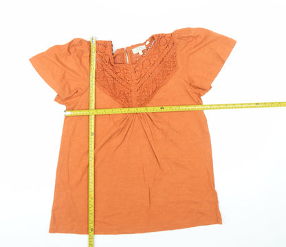 Fat Face Womens Orange Crochet Cotton Tunic Blouse Size 8