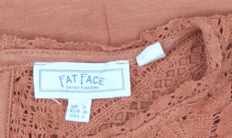 Fat Face Womens Orange Crochet Cotton Tunic Blouse Size 8