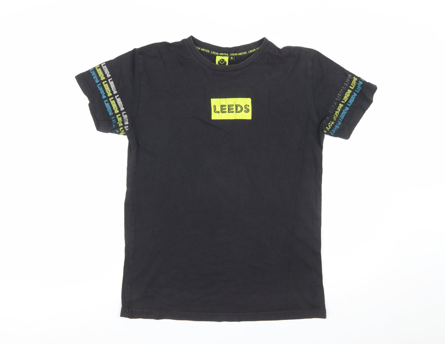 Leeds United Men's Black Graphic Print Cotton T-Shirt Size S