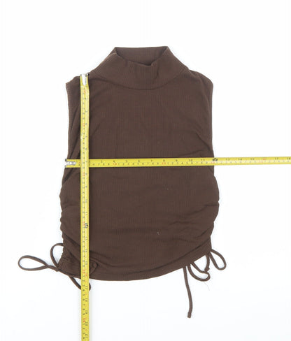 Zara Women Brown Mock Neck Sleeveless Ribbed Camisole Top Size 12