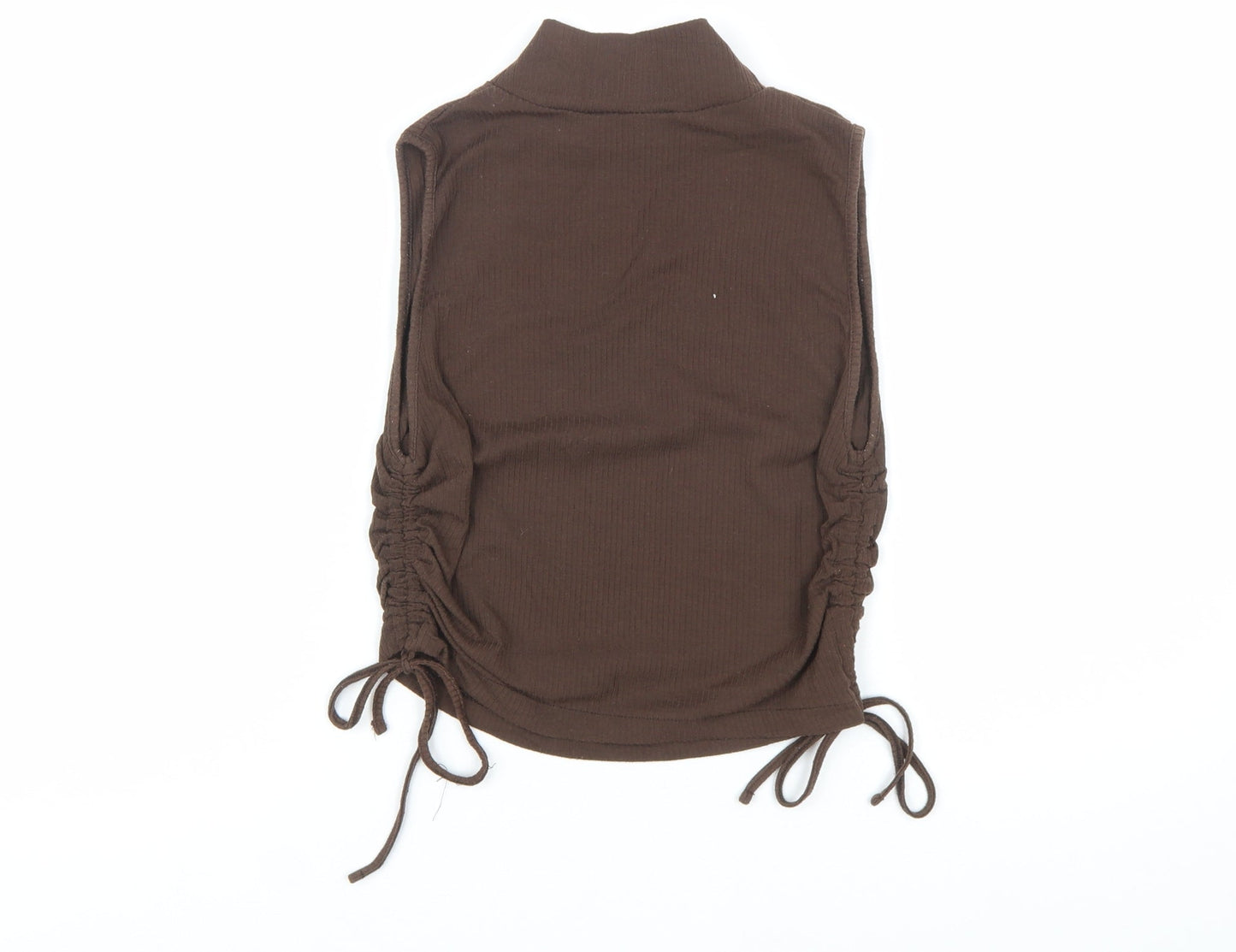 Zara Women Brown Mock Neck Sleeveless Ribbed Camisole Top Size 12