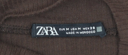 Zara Women Brown Mock Neck Sleeveless Ribbed Camisole Top Size 12