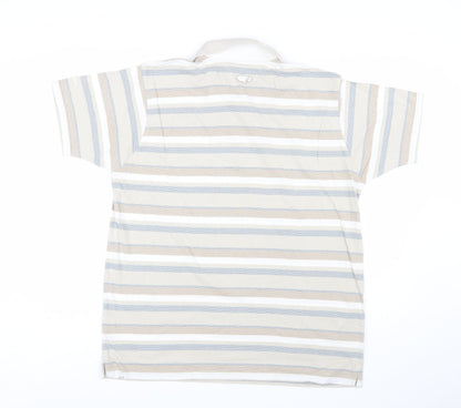 HiPPO Men's Beige Striped Cotton Polo Shirt Size L Short Sleeve