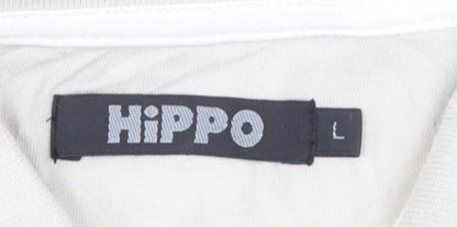 HiPPO Men's Beige Striped Cotton Polo Shirt Size L Short Sleeve