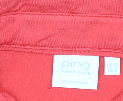 Ping Womens Red Polo Shirt UK 12 Short Sleeve Moisture Wicking Top