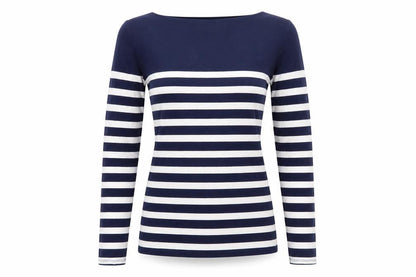 Oasis Women’s Blue White Striped Boat Neck Long Sleeve T-Shirt XS