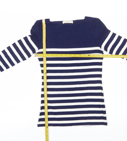 Oasis Women’s Blue White Striped Boat Neck Long Sleeve T-Shirt XS