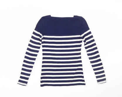 Oasis Women’s Blue White Striped Boat Neck Long Sleeve T-Shirt XS