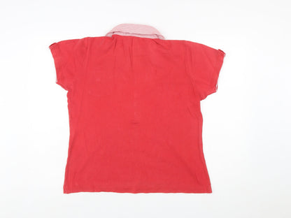 Maine New England Women Red Cotton Collared Polo Shirt Size 14
