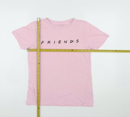 New Look Womens Pink Friends T-Shirt Size 8 Short Sleeve Cotton Top