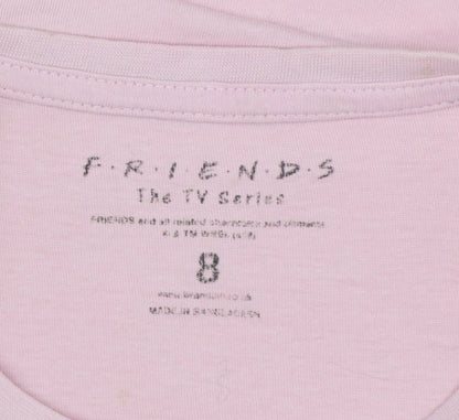 New Look Womens Pink Friends T-Shirt Size 8 Short Sleeve Cotton Top