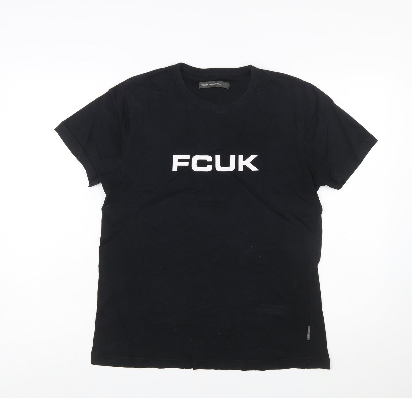 French Connection FCUK Black Cotton Crew Neck Men's T-Shirt Medium