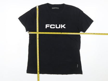 French Connection FCUK Black Cotton Crew Neck Men's T-Shirt Medium