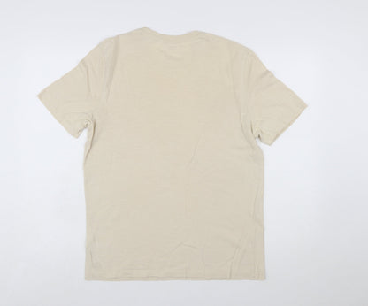 Marks and Spencer Men’s Beige Graphic Palm Beach Cotton T-Shirt Size M