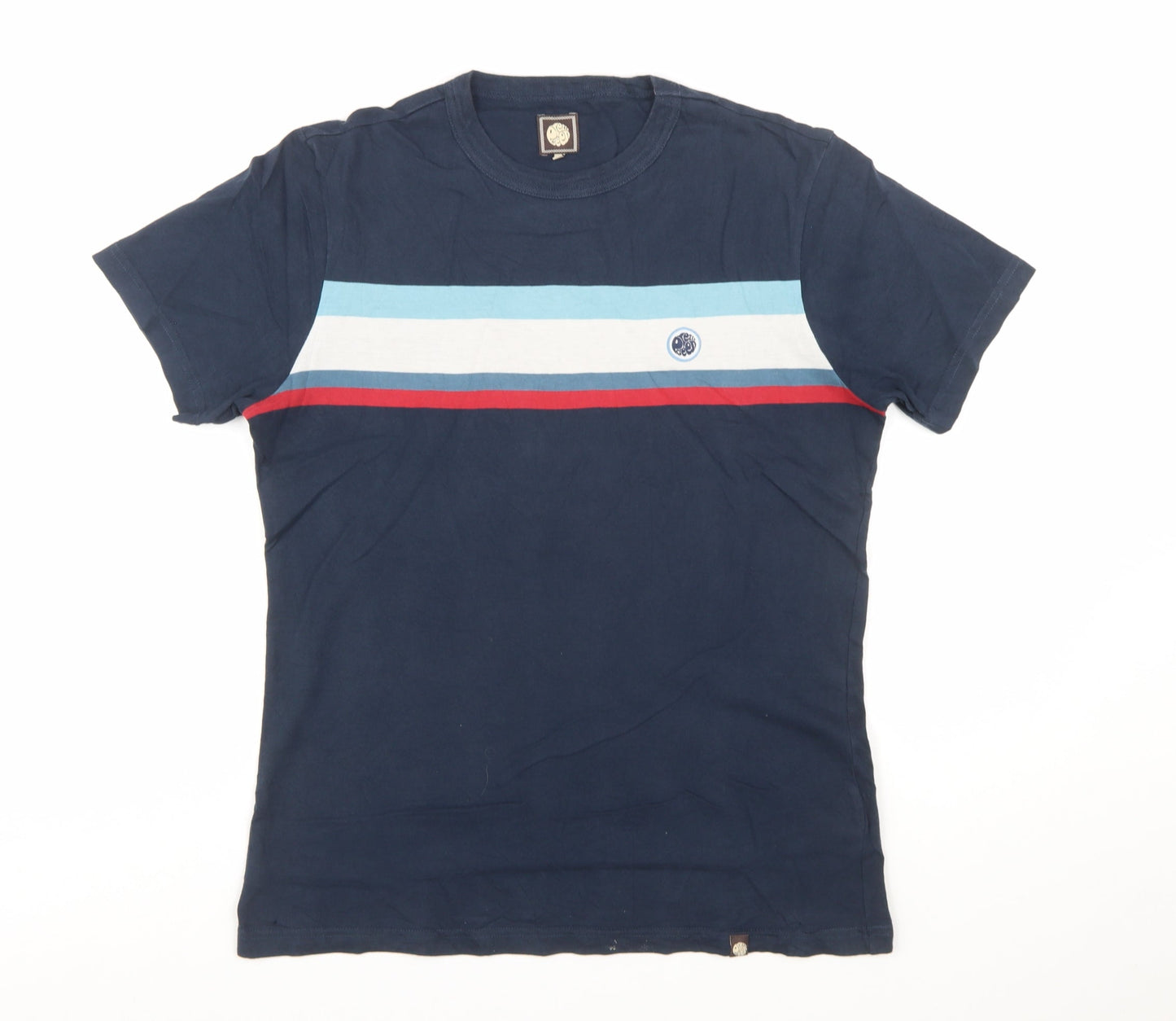 Pretty Green Men's Blue Colourblock Cotton T-Shirt Size S