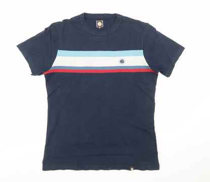 Pretty Green Men's Blue Colourblock Cotton T-Shirt Size S