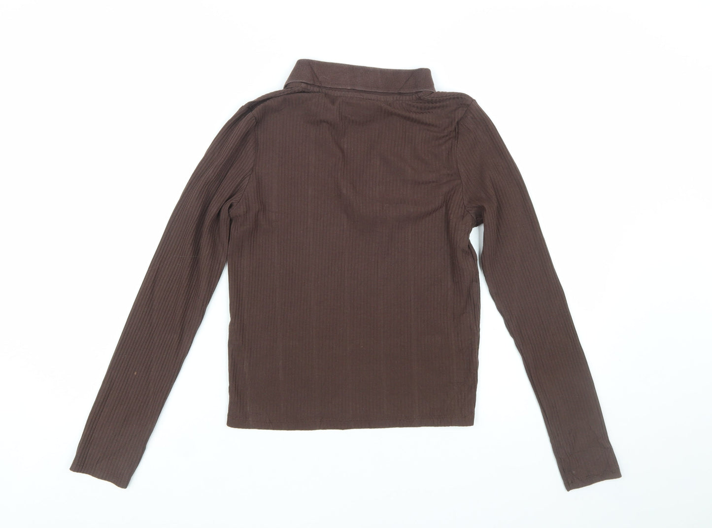 New Look Women's Brown Ribbed Collared Long Sleeve Slim Fit Top UK 10