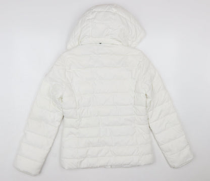 Tommy Jeans Women's White Puffer Jacket Hooded Short Size S