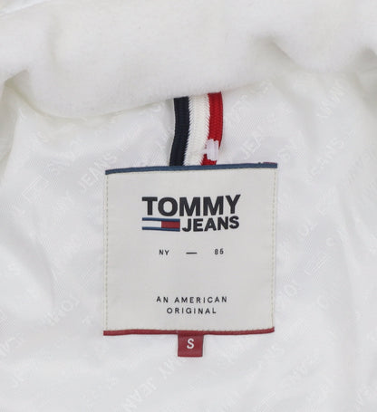 Tommy Jeans Women's White Puffer Jacket Hooded Short Size S