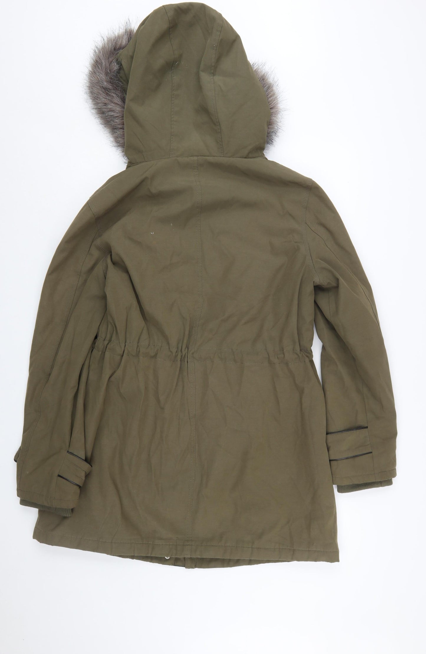 Oasis Women’s Green L Parka Coat with Faux Fur Hood