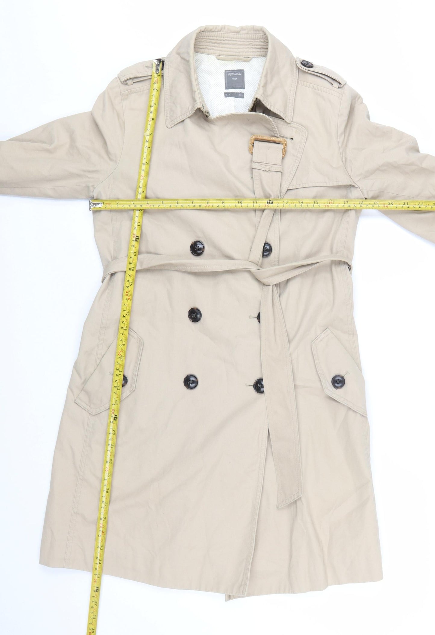 Gap Women’s Beige Cotton Trench Coat Belted Long Size S
