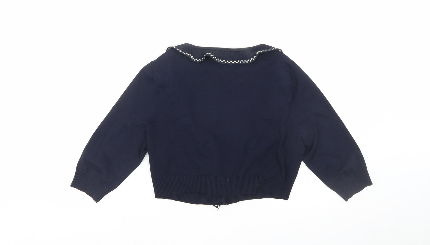 Sky Designs Women’s Navy Polka Dot Trim Cardigan Size 12 Wrap Style