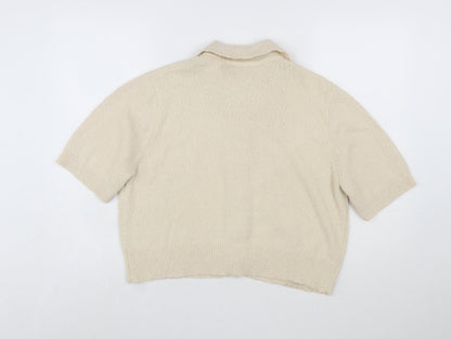 Marks and Spencer Women’s Beige Collared Short Sleeve Knit Cardigan L