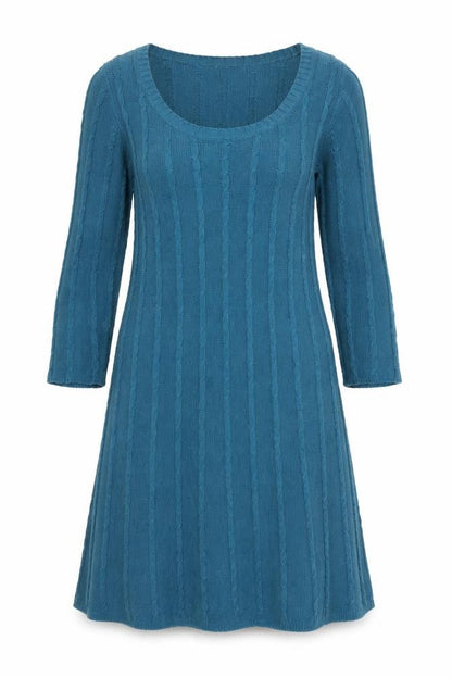 Monsoon Women’s Blue Knit Jumper Dress M 3/4 Sleeve Cotton Angora