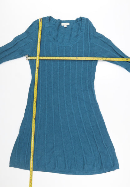Monsoon Women’s Blue Knit Jumper Dress M 3/4 Sleeve Cotton Angora