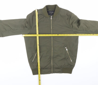 River Island Women's Green Bomber Jacket Size 10 Zip Casual Autumn