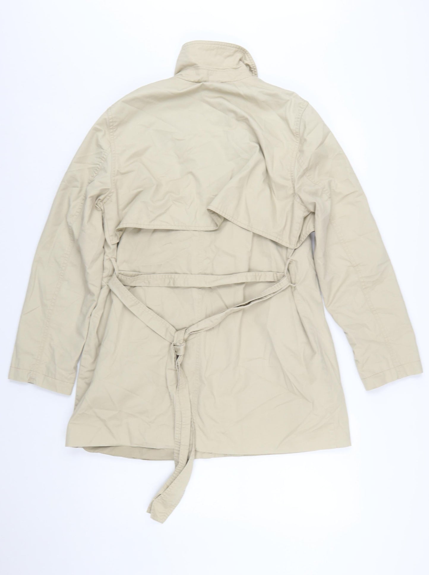 Zara Women Beige Cotton Belted Trench Coat Size 14