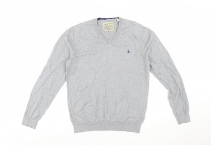Jack Wills Men's Grey Cotton Cashmere V-Neck Jumper Size M