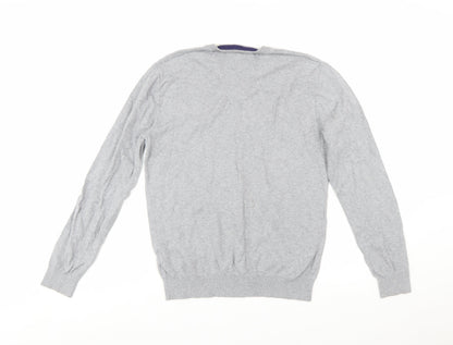 Jack Wills Men's Grey Cotton Cashmere V-Neck Jumper Size M