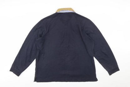 Marks and Spencer Mens Navy Long Sleeve Rugby Polo Shirt Large