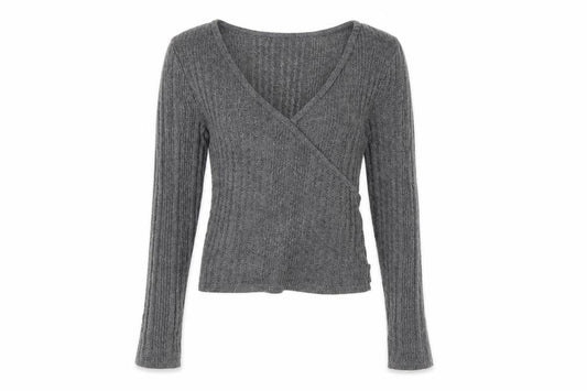 Hollister Women’s Grey Wrap Knit Long Sleeve V-Neck Top Size S