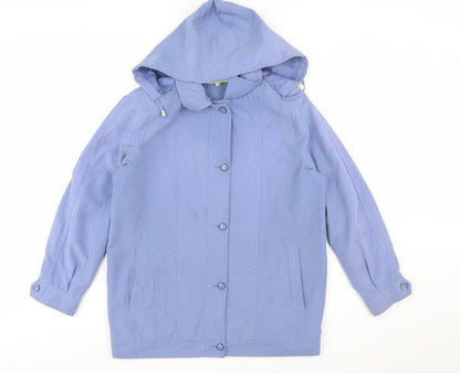 Classics Women Blue Hooded Mid-Length Rain Coat Jacket Size 12