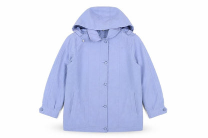Classics Women Blue Hooded Mid-Length Rain Coat Jacket Size 12