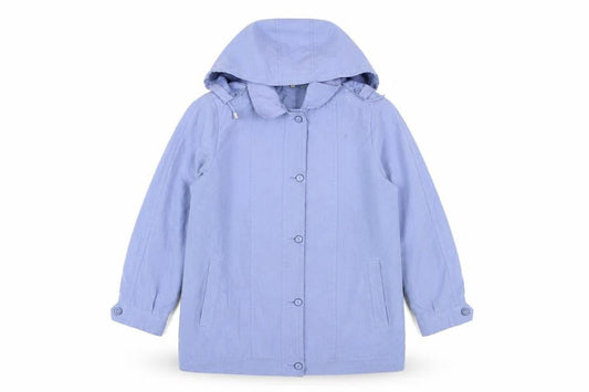 Classics Women Blue Hooded Mid-Length Rain Coat Jacket Size 12