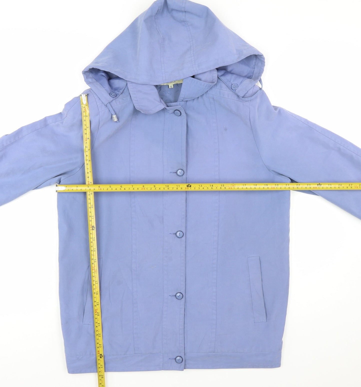 Classics Women Blue Hooded Mid-Length Rain Coat Jacket Size 12