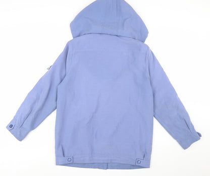 Classics Women Blue Hooded Mid-Length Rain Coat Jacket Size 12