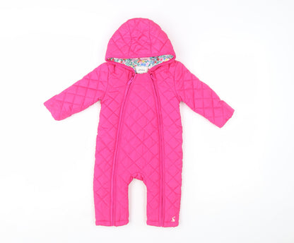 Joules Pink Quilted Hooded Baby Snowsuit 6-9 Months Unisex Thermal Lined