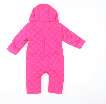 Joules Pink Quilted Hooded Baby Snowsuit 6-9 Months Unisex Thermal Lined