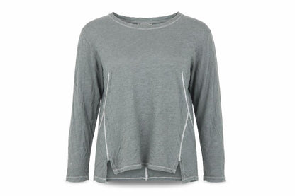 Whistles Women Green Linen Long Sleeve Basic T-Shirt M