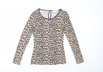Oasis Women’s Beige Leopard Long Sleeve Viscose Top Size S