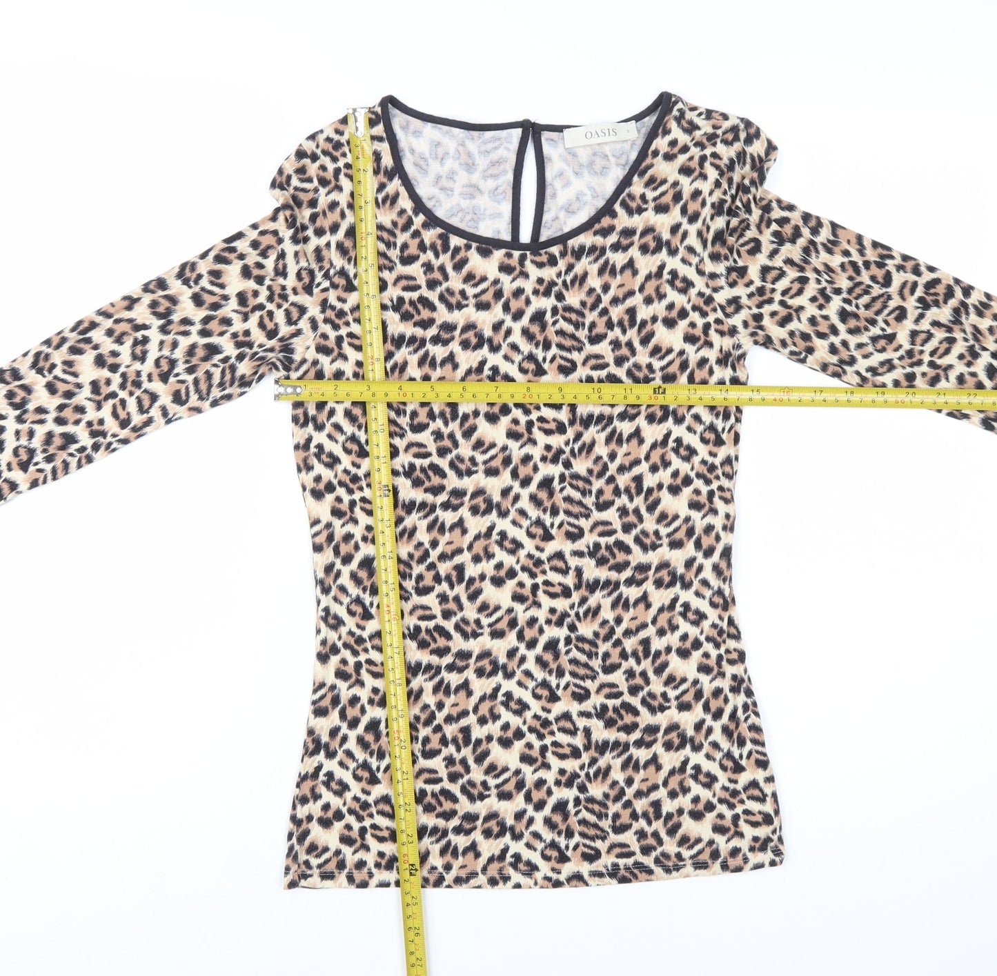 Oasis Women’s Beige Leopard Long Sleeve Viscose Top Size S