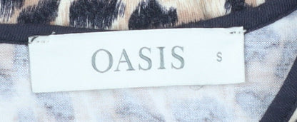 Oasis Women’s Beige Leopard Long Sleeve Viscose Top Size S
