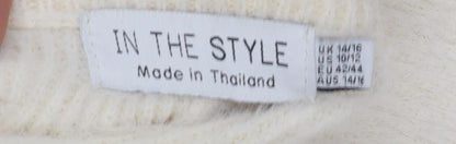 In The Style Women's Ivory Knit Wide-Leg Trousers Size 14-16